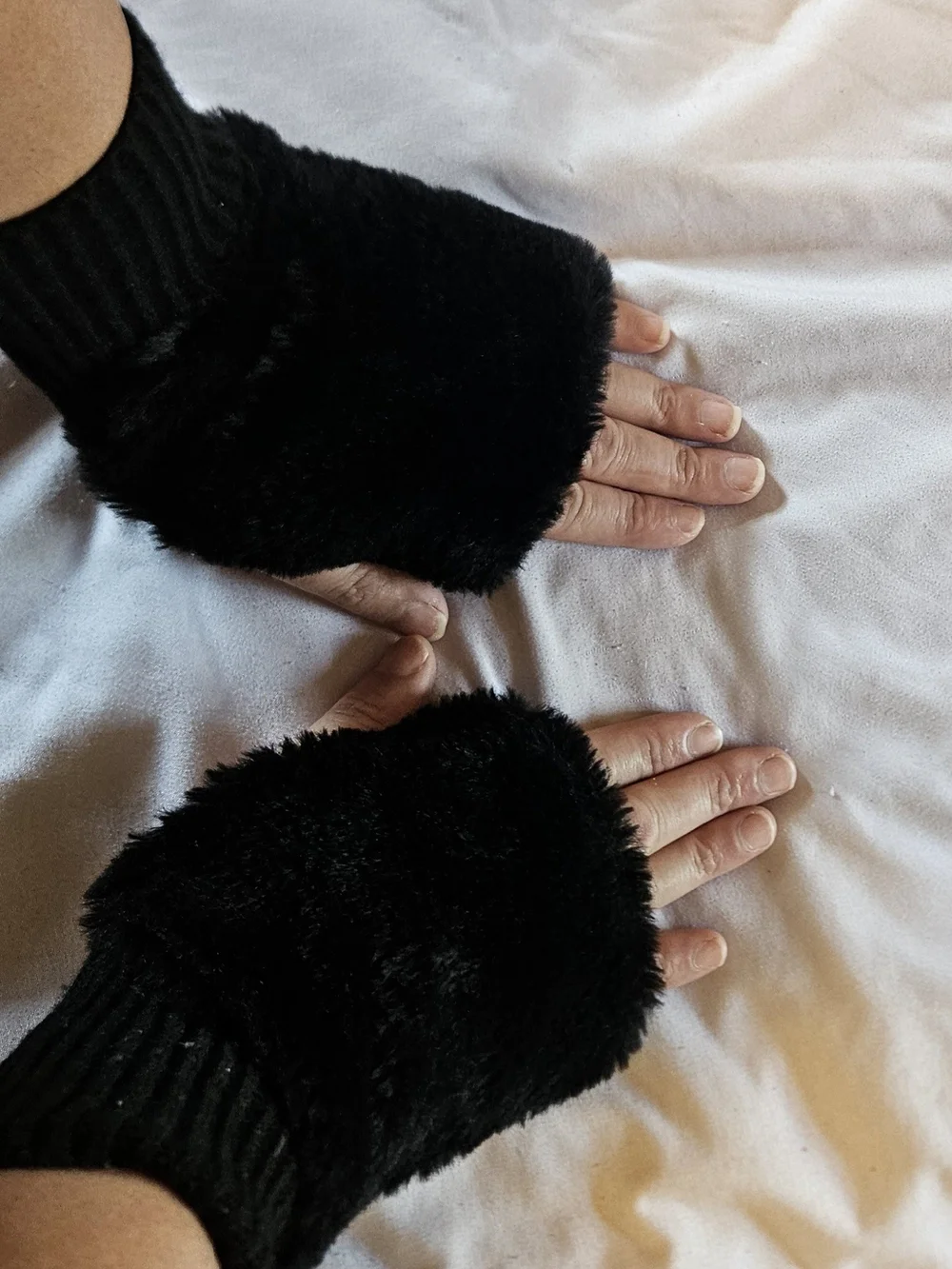 Black Faux Fur Wrist Warmers
